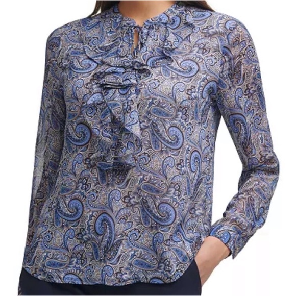 Tommy Hilfiger Tops - NWT Tommy Hilfiger Paisley Tie Front Ruffle Blouse XS